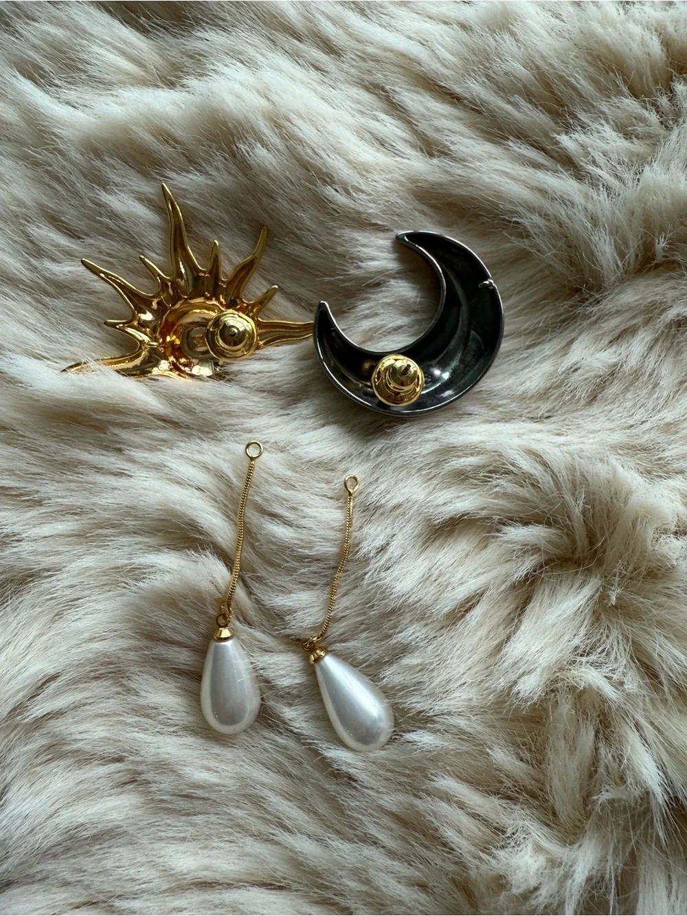 Sun and Moon Drop Pearl Earrings - Gold & Silver
